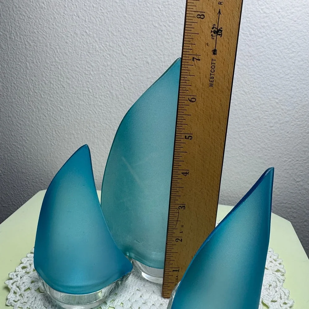 Design Ideas 3 Regatta Sailboat Votive Holders Blue Frosted Glass Nautical Decor